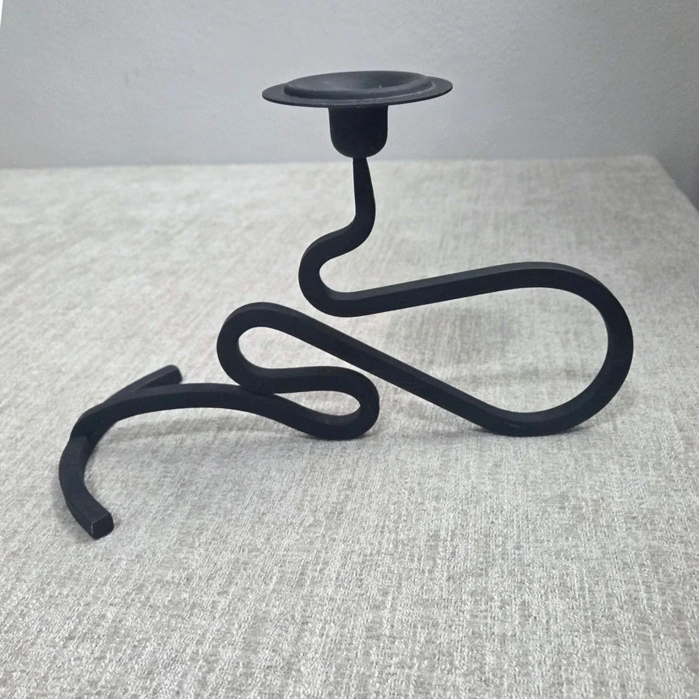 Vintage Jafaresk 1989 Scandinavian Wrought Iron Scroll Ribbon Candle Holder 7